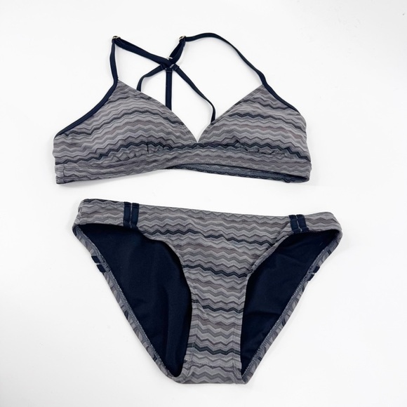 ✅ ATHLETA GREY/BLACK ATHLETIC 2PC BIKINI BATHING SUIT TOP MEDIUM BOTTOMS X-SMALL - Picture 1 of 10